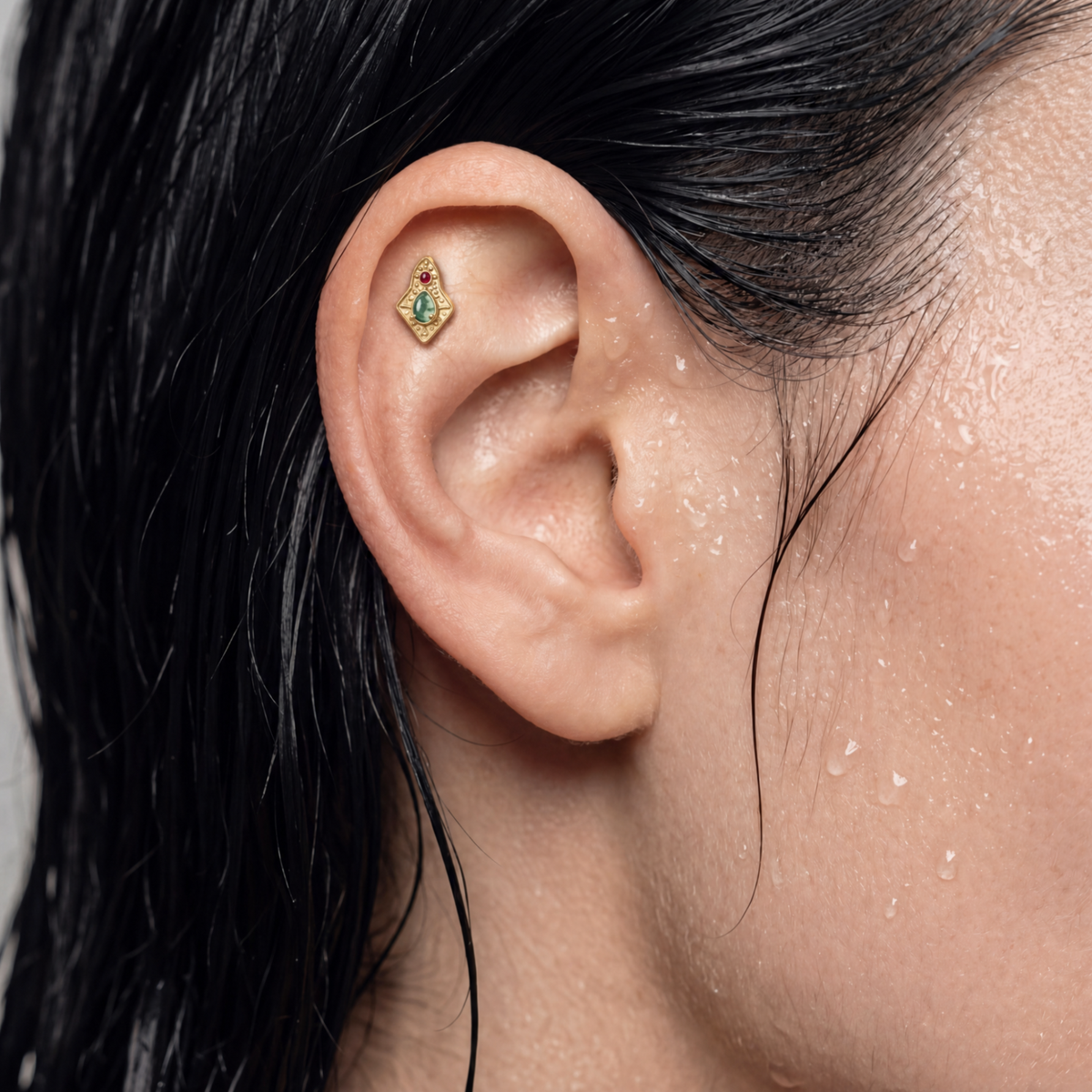 Embout Piercing Titane Gold Moss Agate - Noma