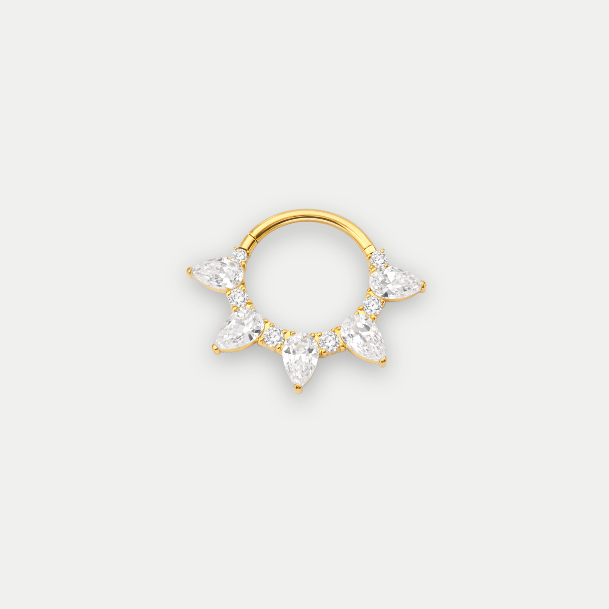 Anneau piercing Alaia en titane gold avec zircon, vu de face