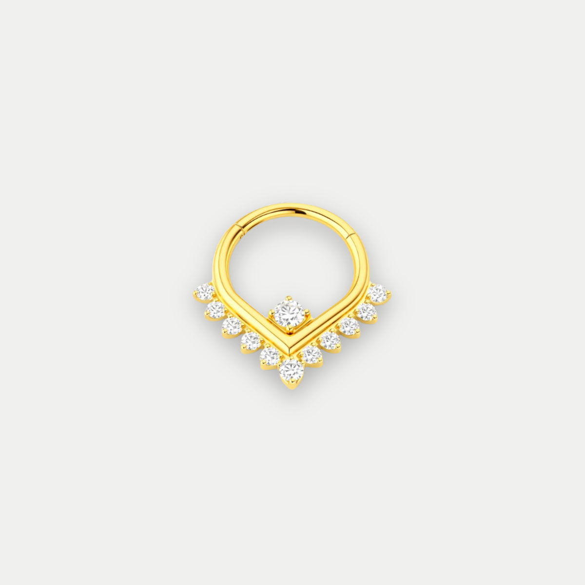 Anneau piercing Alina en titane gold avec zircon blanc, vu de face