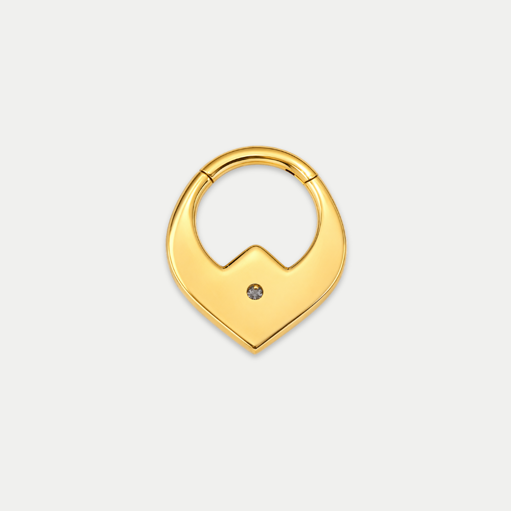 Anneau piercing Emblem en titane gold, motif géométrique ciselé, vu de dos