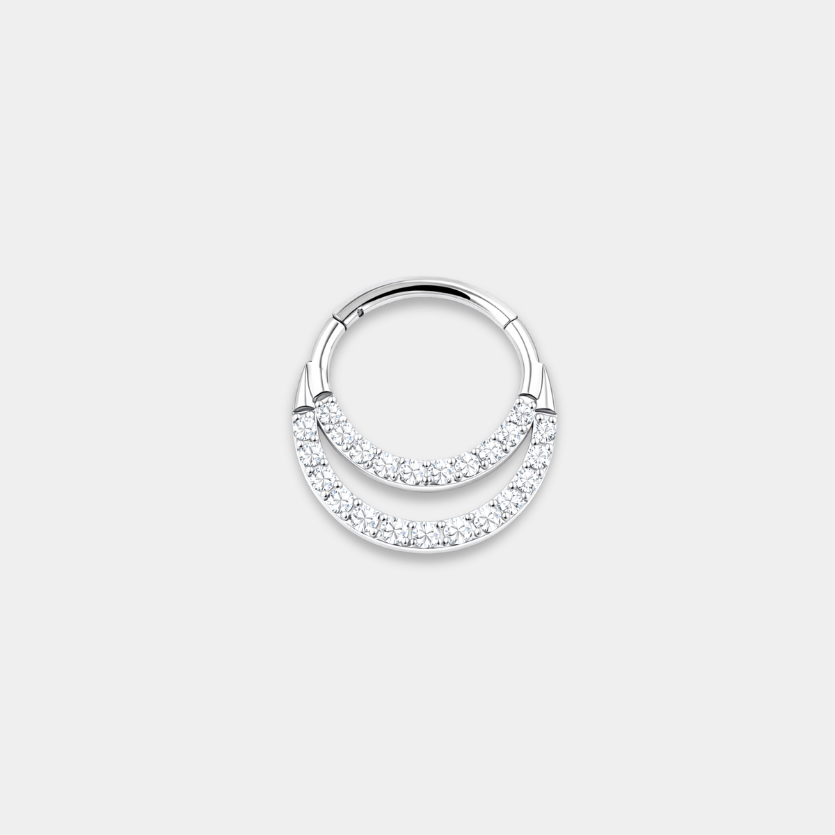 Anneau piercing Evan en titane avec zircon, vu de face