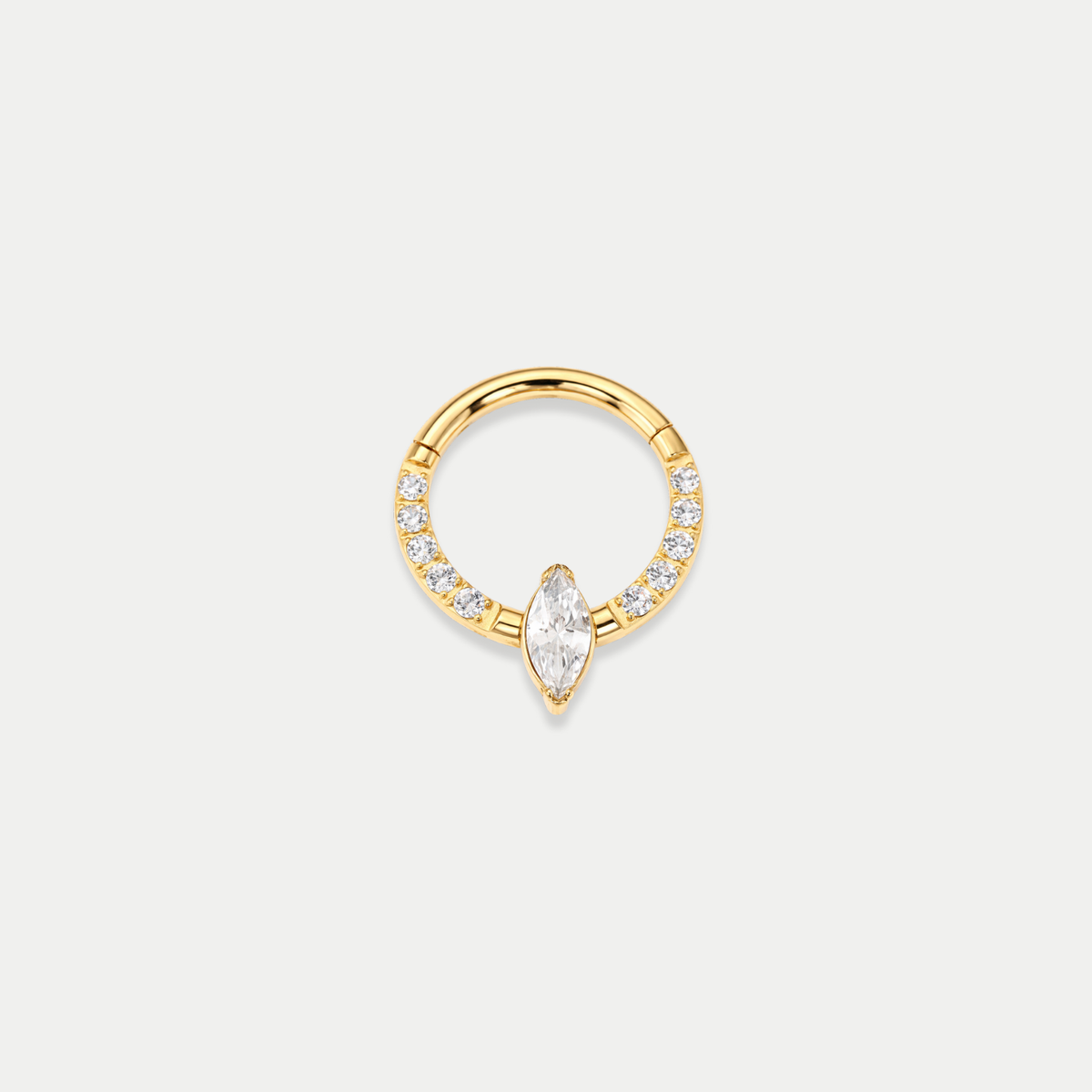 Anneau piercing Naïs en titane gold avec zircon, vu de face