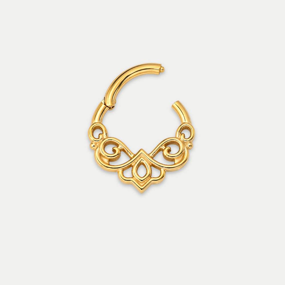 Anneau piercing Orna en titane gold, motif ornemental ajouré, ouvert, fermeture à clip