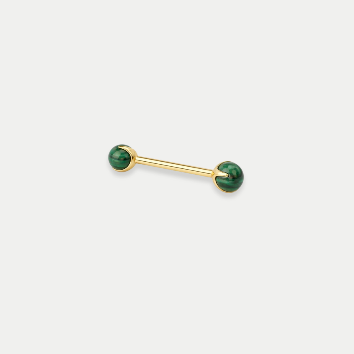 Barbell téton piercing Alba en titane gold, pierre naturelle malachite, vu de face