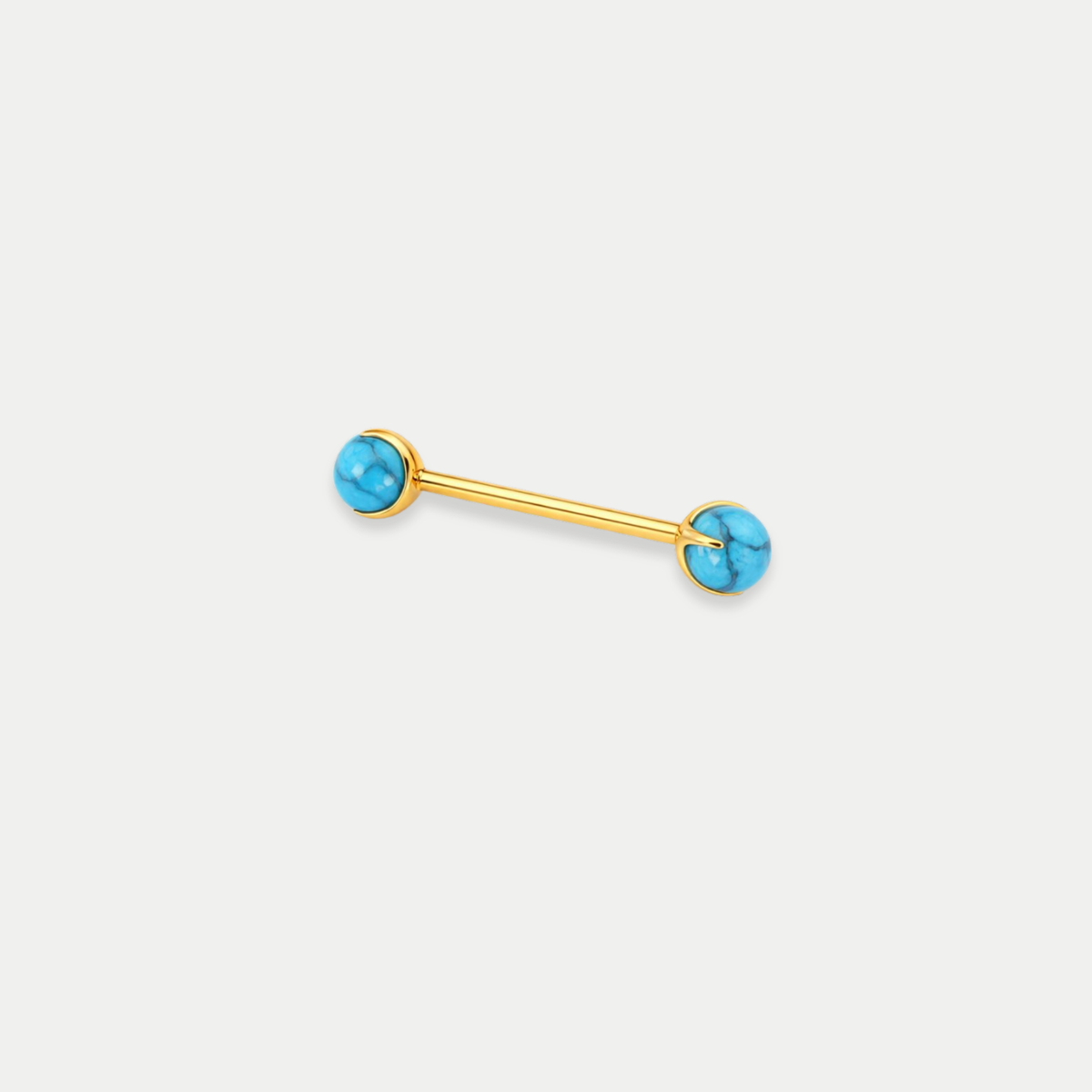 Barbell téton piercing Alba en titane gold, pierre naturelle turquoise, vu de face