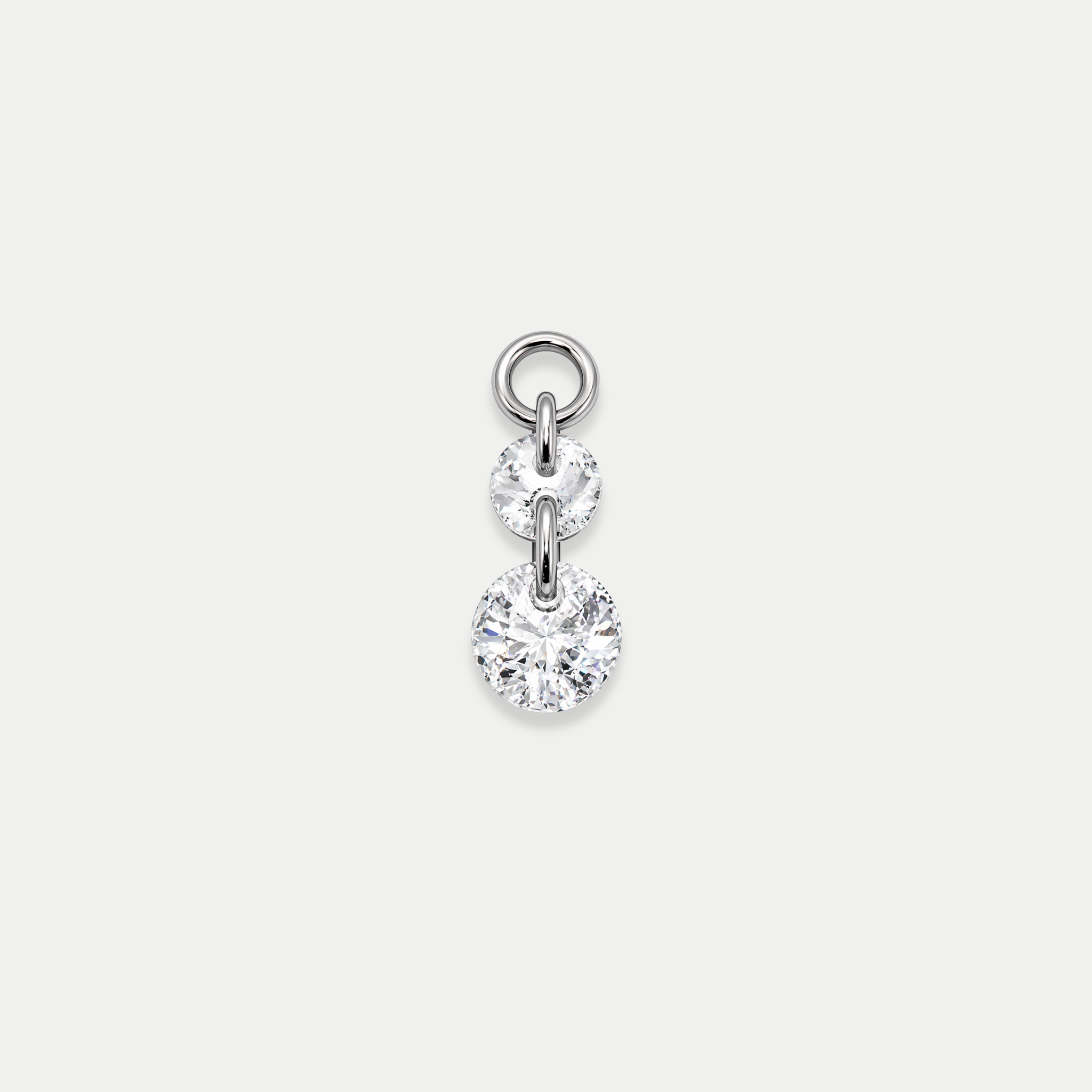Pendentif piercing en titane argenté avec deux zircons ronds suspendus en cascade, montés sur un anneau
