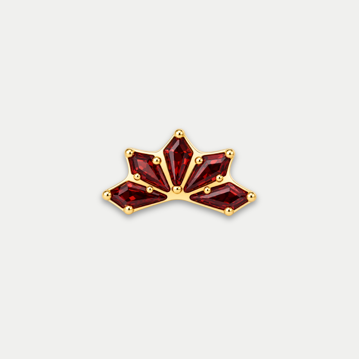 Embout piercing Amel en titane gold avec zircon rouge, vu de face