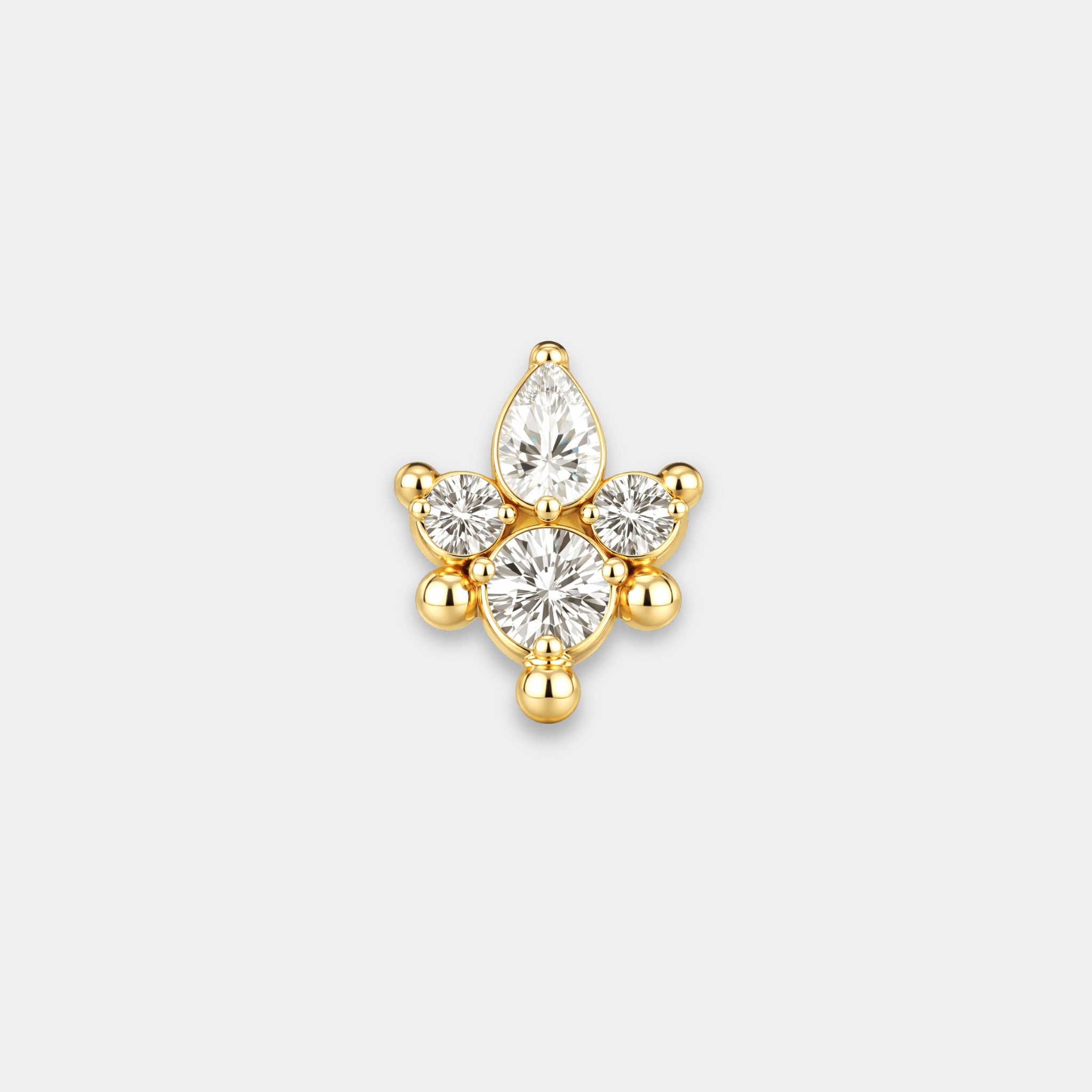 Embout piercing Aurélia en titane gold avec zircons sertis et pierre centrale en forme de goutte de face