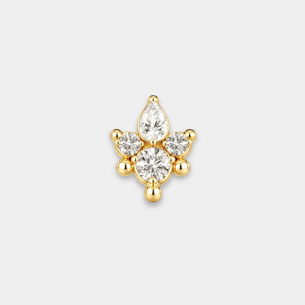 Embout piercing Aurélia en titane gold avec zircons sertis et pierre centrale en forme de goutte de face