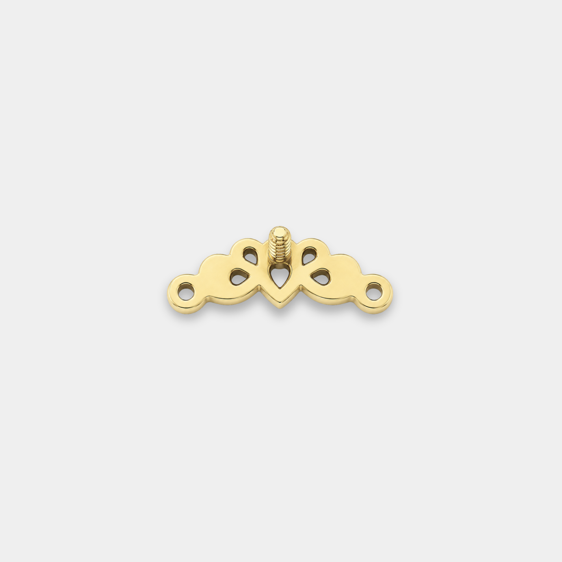 Embout piercing Auriel en titane gold vu de dos avec trois zircons sertis, détails ajourés élégants et courbes raffinées