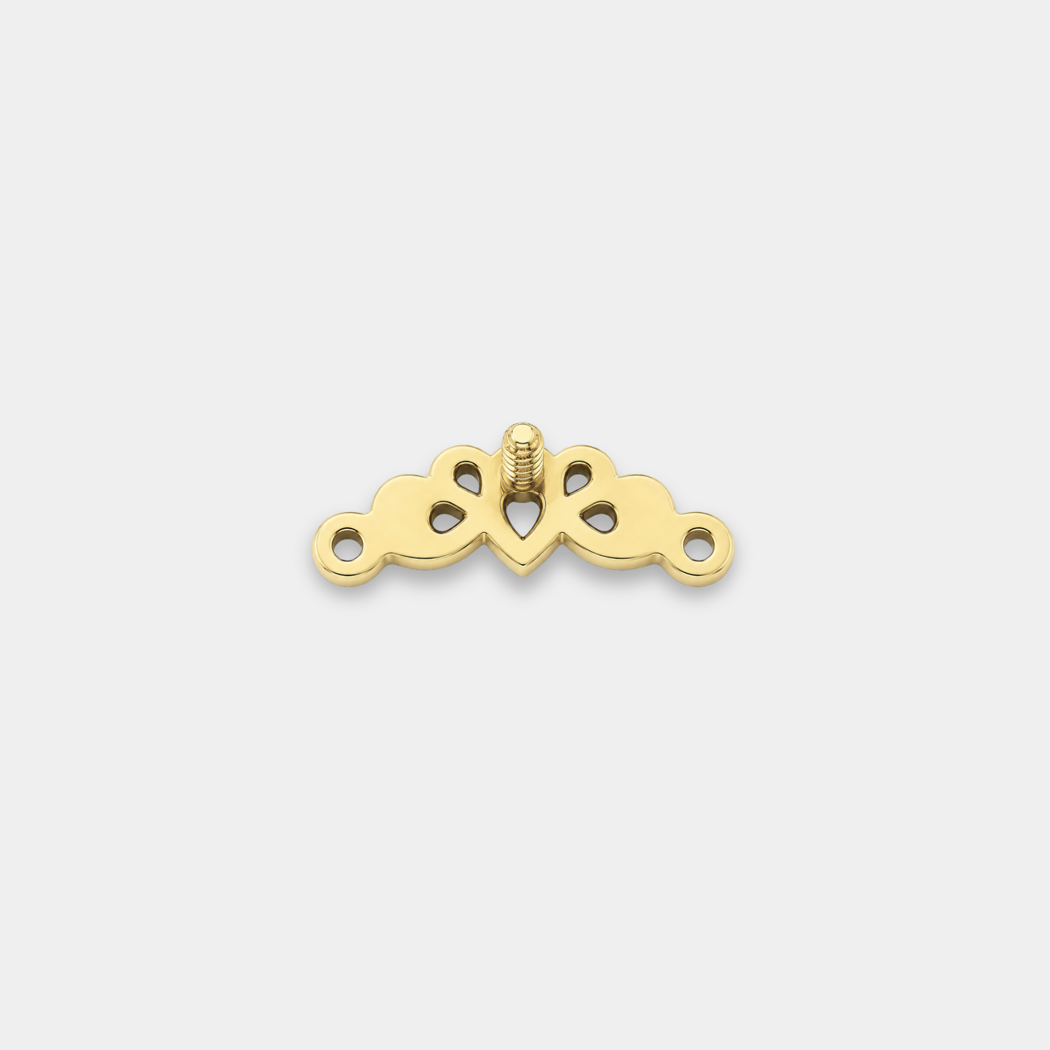 Embout piercing Auriel en titane gold vu de dos avec trois zircons sertis, détails ajourés élégants et courbes raffinées