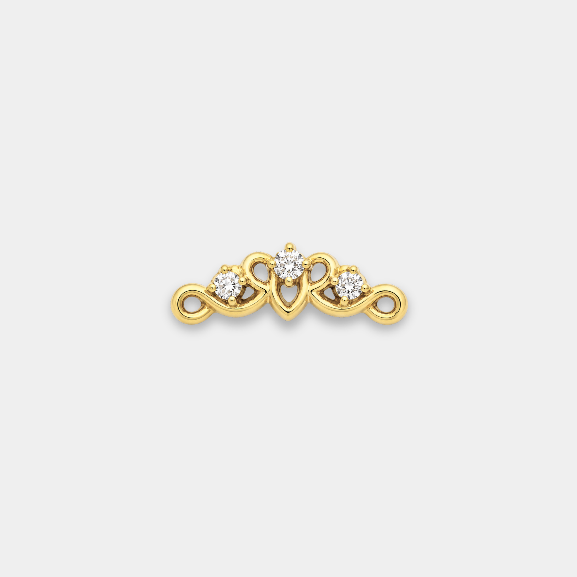 Embout piercing Auriel en titane gold avec trois zircons sertis, détails ajourés élégants et courbes raffinées de face