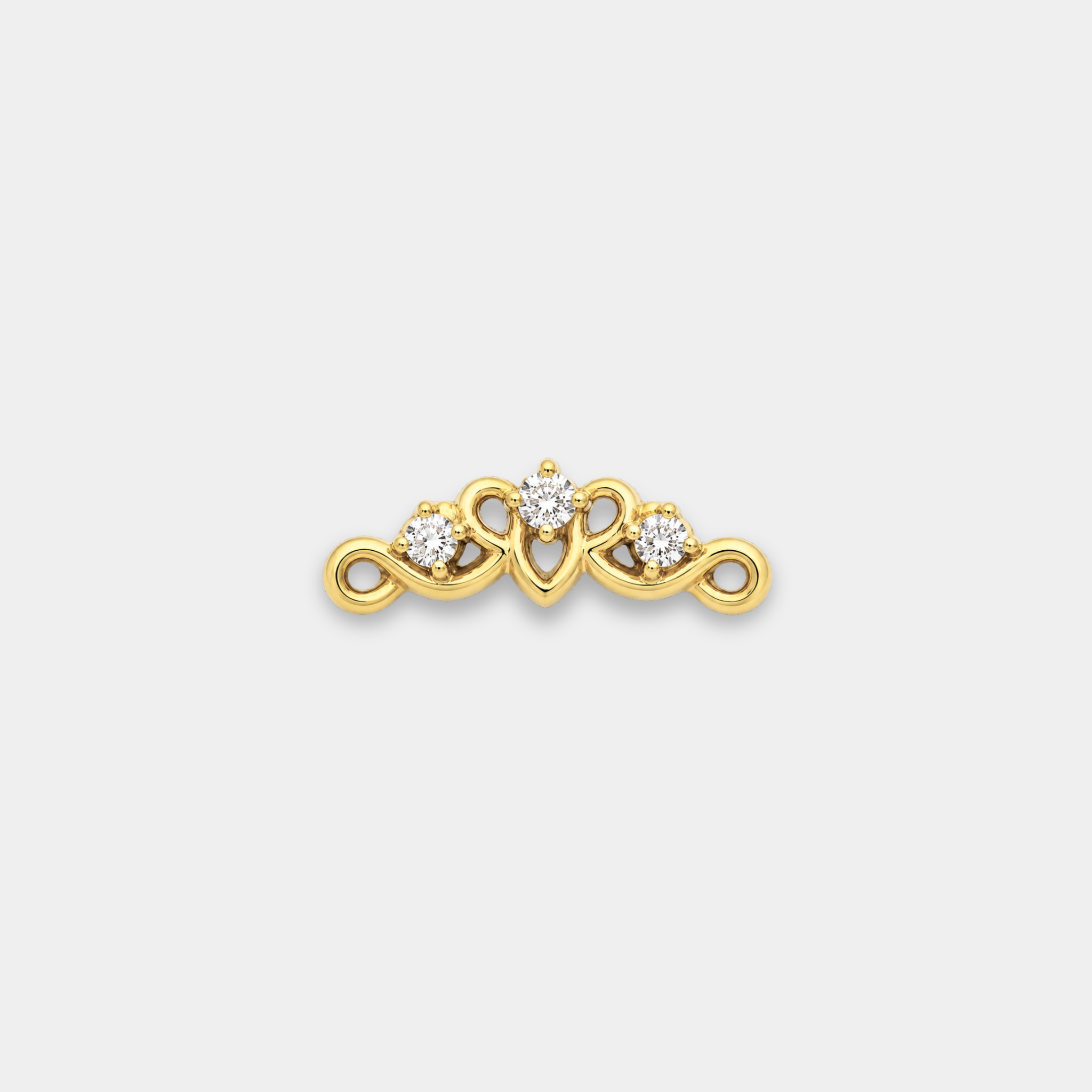 Embout piercing Auriel en titane gold avec trois zircons sertis, détails ajourés élégants et courbes raffinées de face