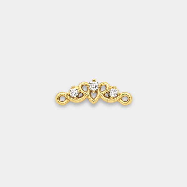 Embout piercing Auriel en titane gold avec trois zircons sertis, détails ajourés élégants et courbes raffinées de face