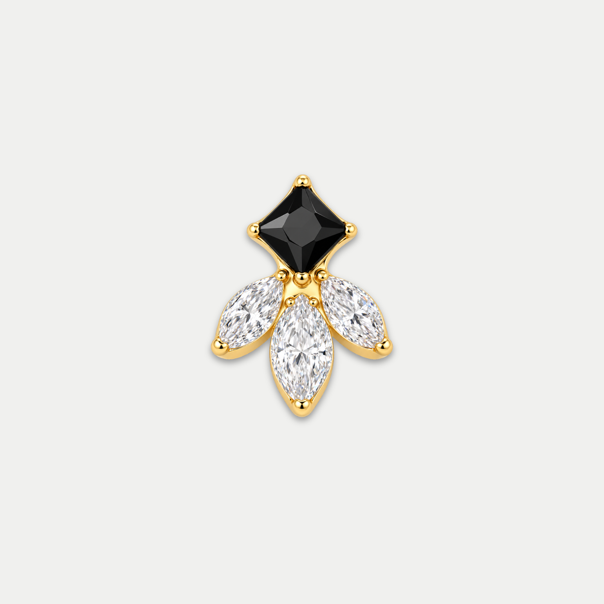 Embout piercing Cléo en titane gold avec zircon noir, vu de face
