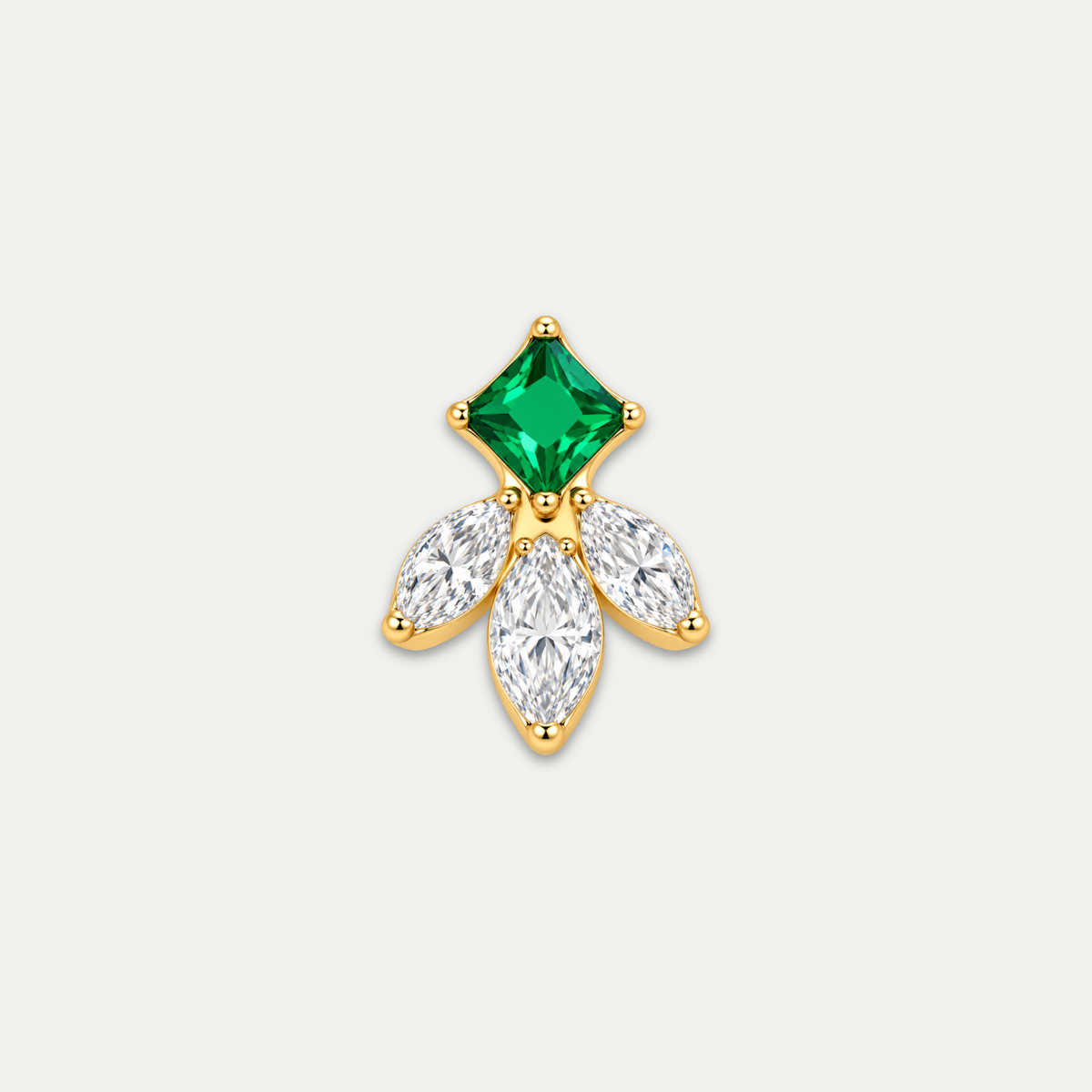 Embout piercing Cléo en titane gold avec zircon vert, vu de face
