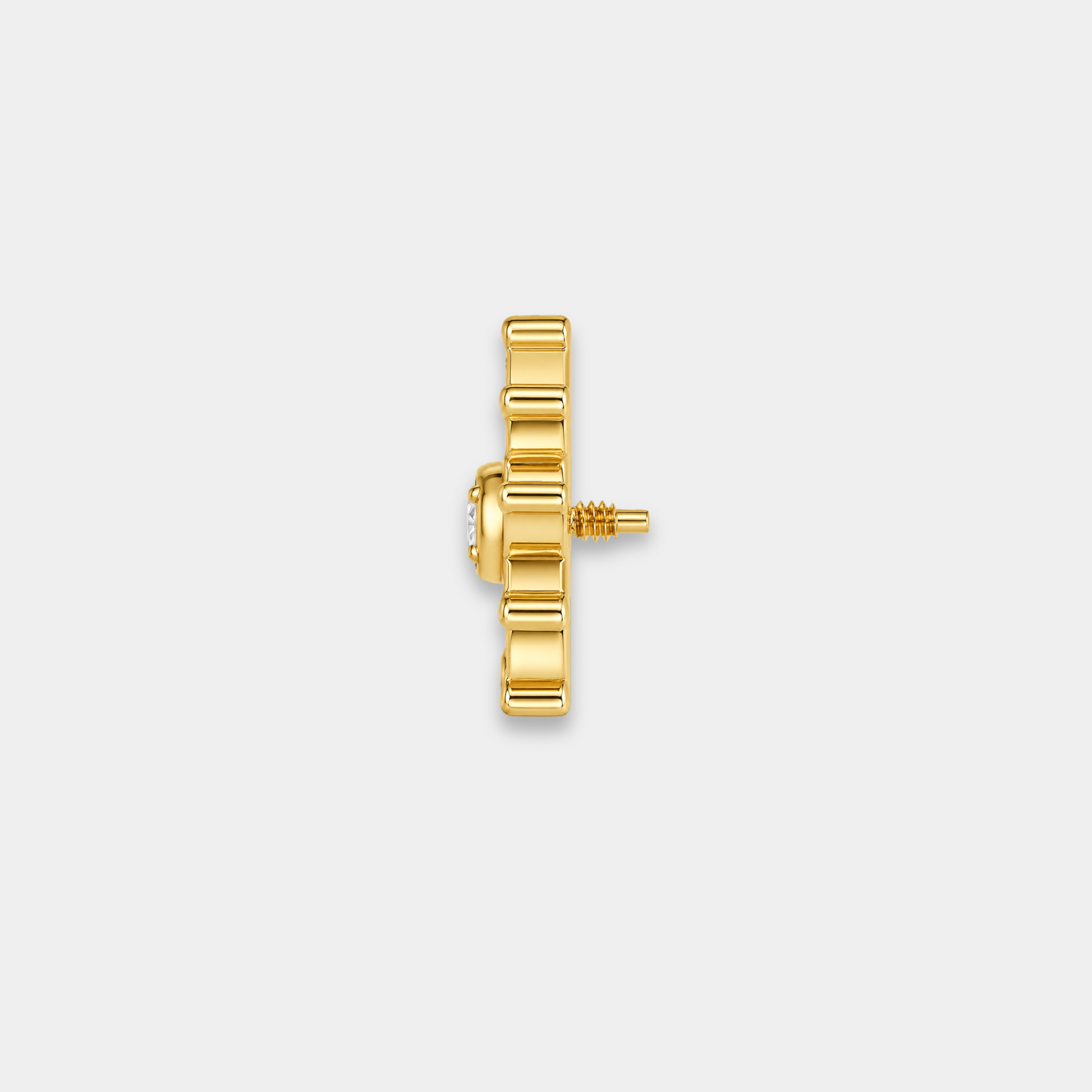 Embout piercing Éclat aperçu de côté en titane gold avec zircon central entouré de petits zircons sertis en motif soleil