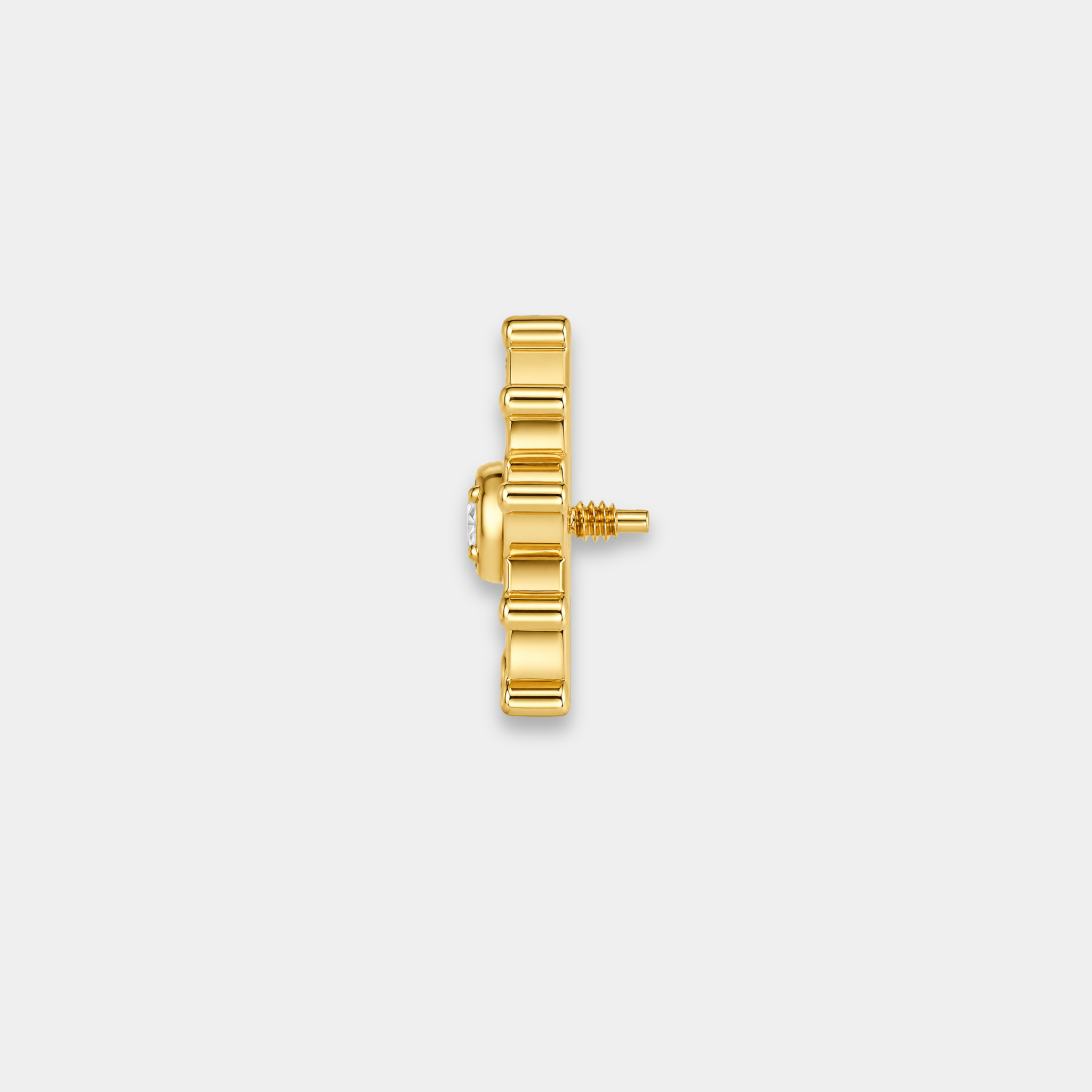 Embout piercing Éclat aperçu de côté en titane gold avec zircon central entouré de petits zircons sertis en motif soleil