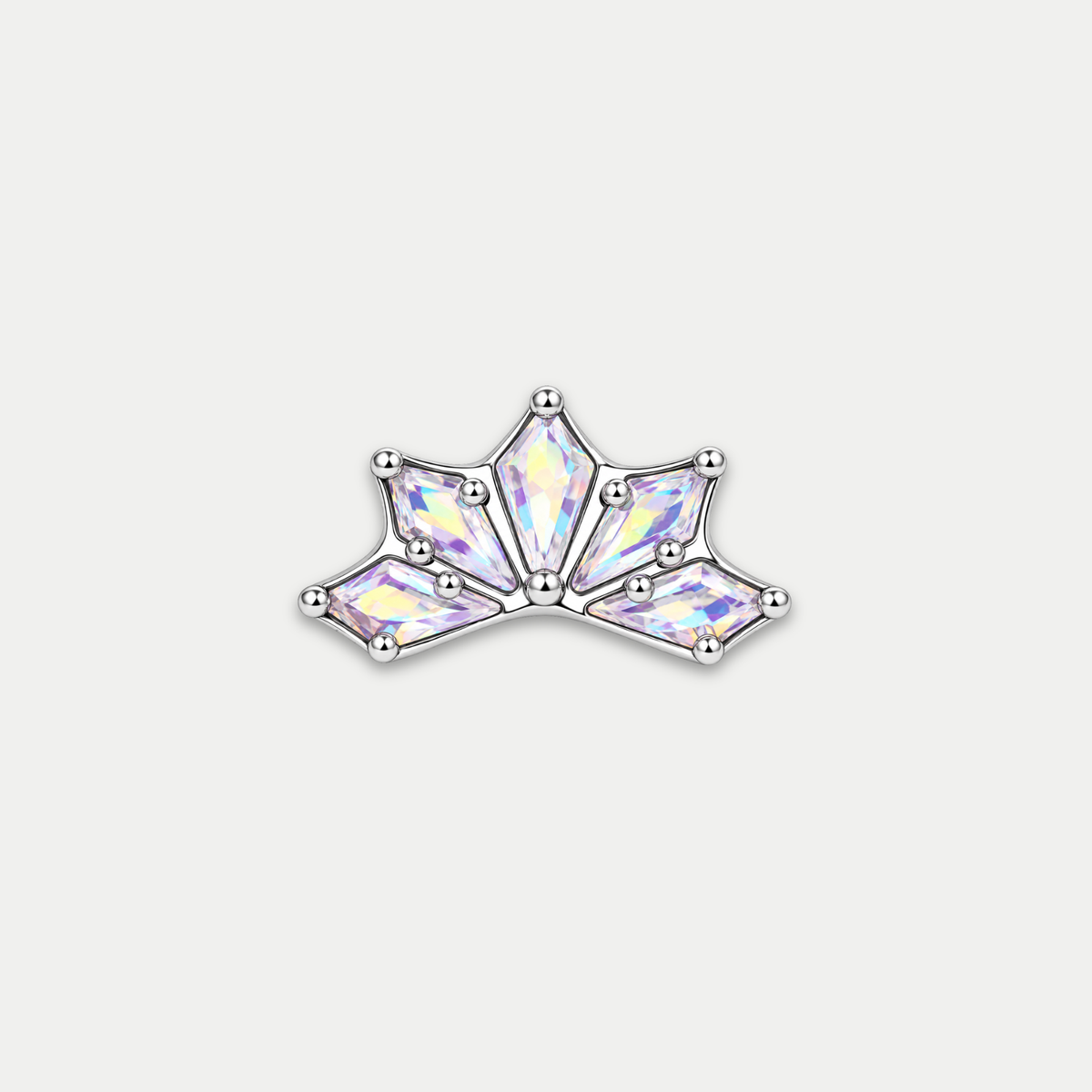 Embout piercing Elodie en titane avec zircon multicolore blanc, vu de face