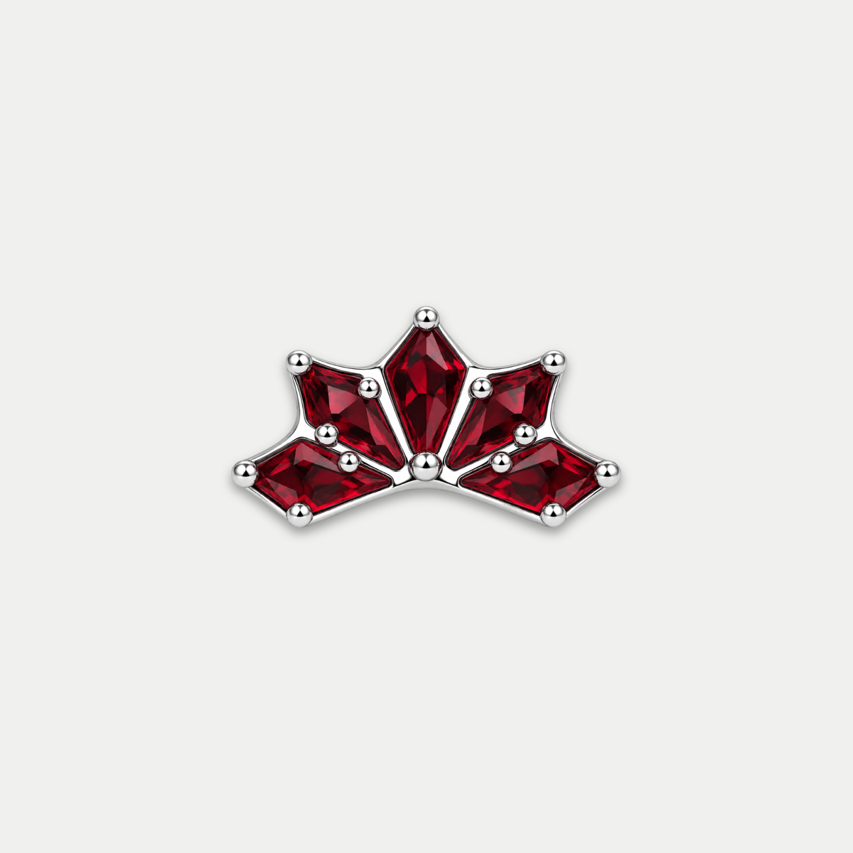 Embout piercing Elodie en titane avec zircon rouge, vu de face