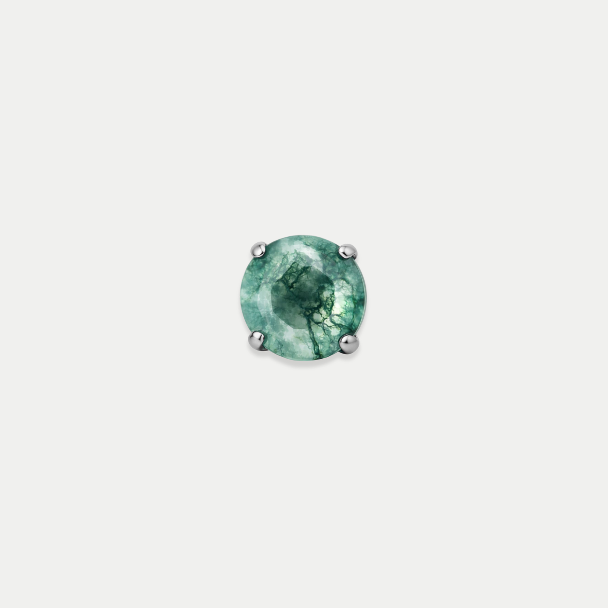 Embout piercing Elyra en titane, pierre naturelle moss agate, vu de face