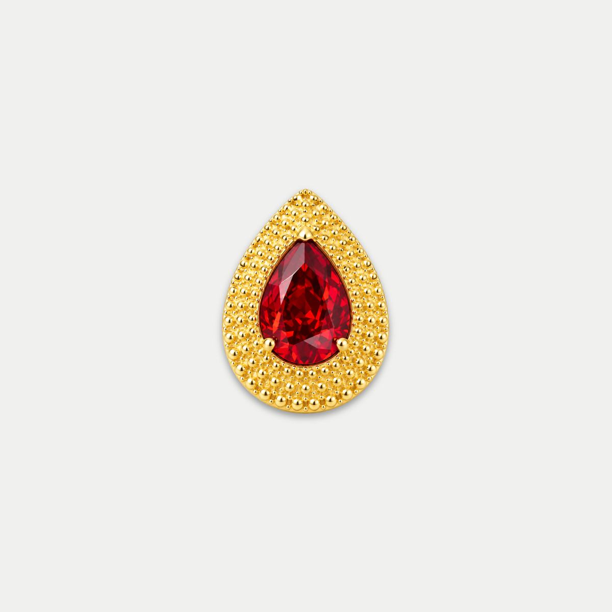 Embout piercing Elyse en titane gold avec zircon rouge, vu de face
