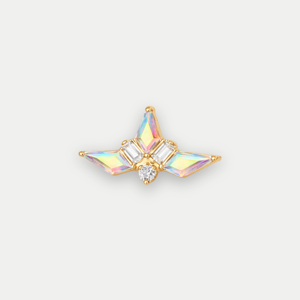 Embout piercing Hortense en titane gold avec zircon multicolore blanc, vu de face