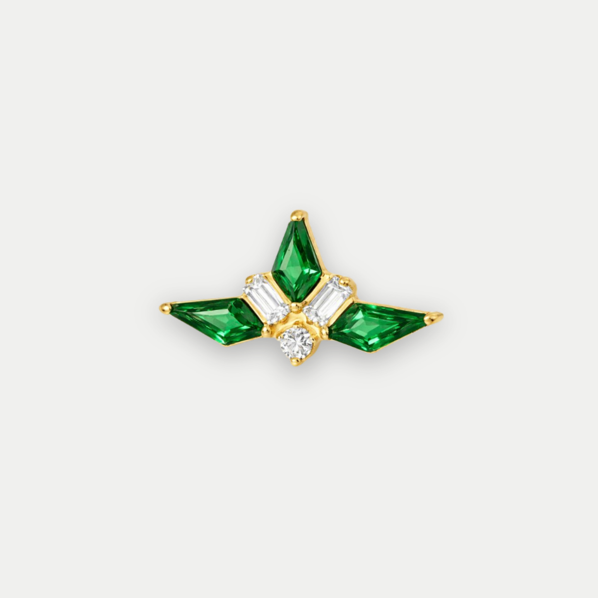Embout piercing Hortense en titane gold avec zircon vert, vu de face