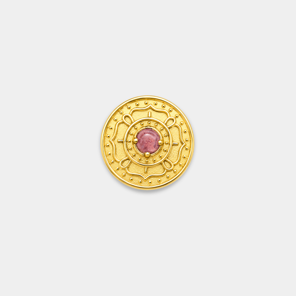 Embout piercing Iria en titane gold, pierre naturelle améthyste, vu de face