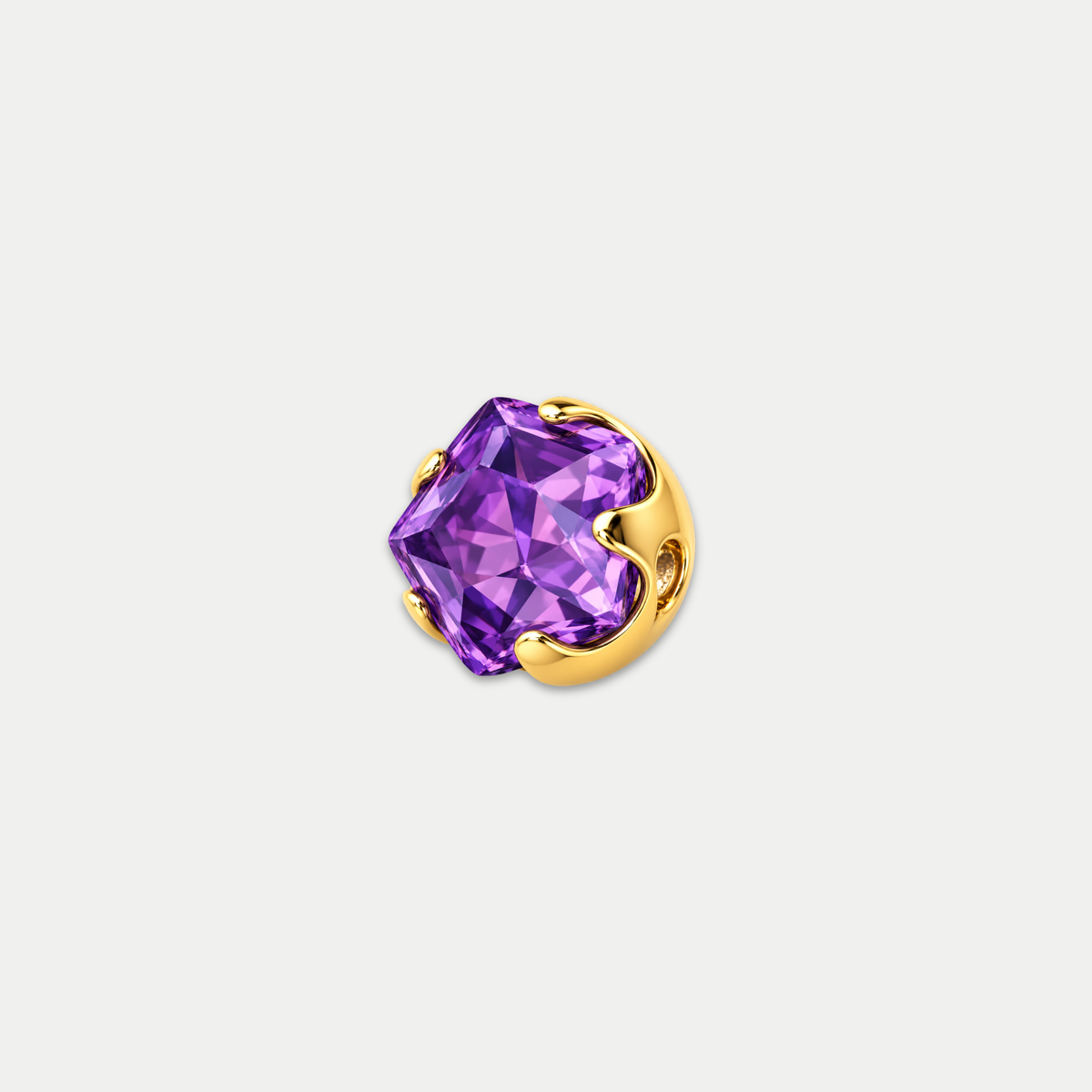 Embout piercing Iriséa en titane gold avec zircon violet, vu de face