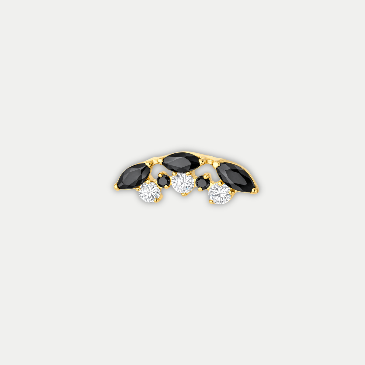 Embout piercing Isoria en titane gold avec zircon noir et blanc, vu de face