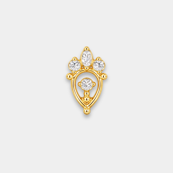 Embout piercing Liora en titane gold avec zircons sertis et détail central ajouré de face