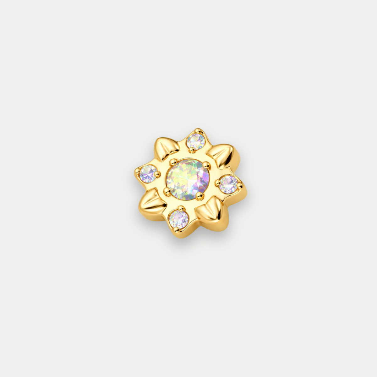 Embout piercing Naya en titane gold avec zircon multicolore blanc, vu de face