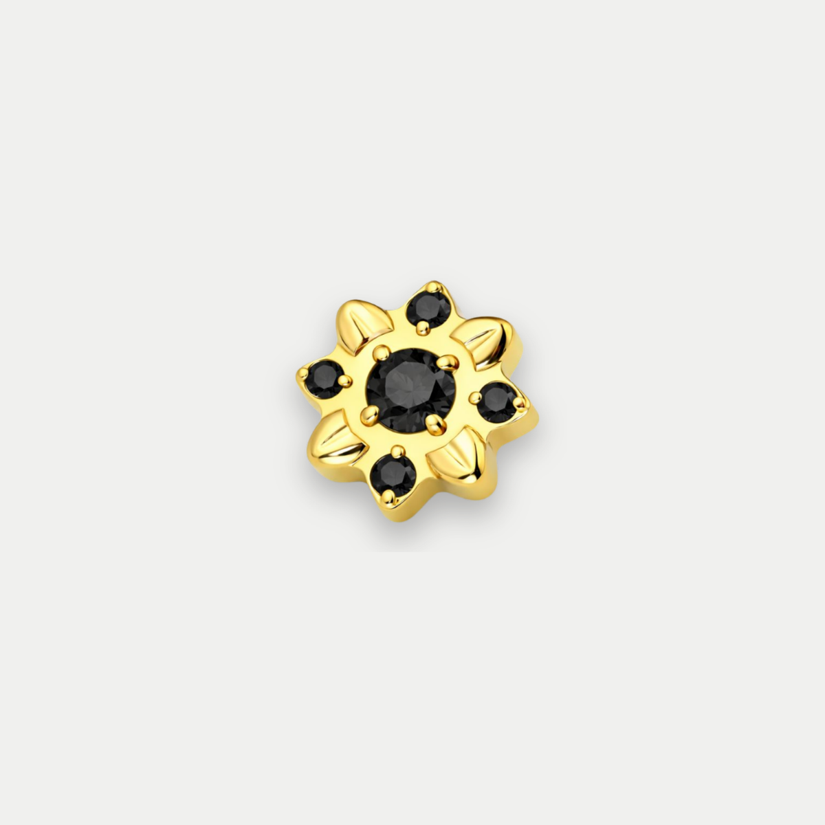 Embout piercing Naya en titane gold avec zircon noir, vu de face