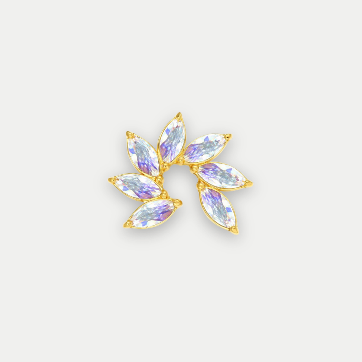 Embout piercing Nella en titane gold avec zircon multicolore blanc, vu de face