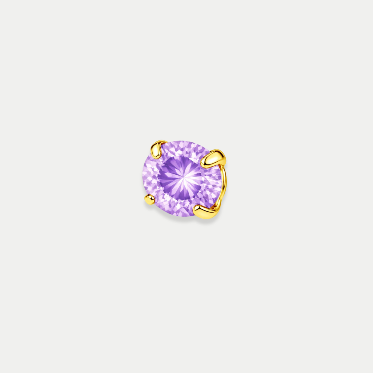 Embout piercing Nita en titane gold avec zircon violet, vu de face