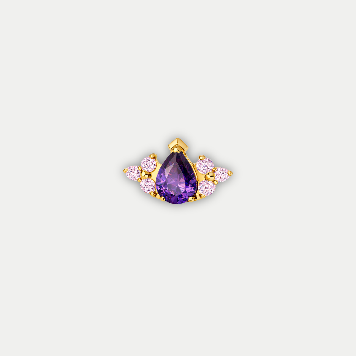 Embout piercing Noa en titane gold avec zircon rose violet, vu de face
