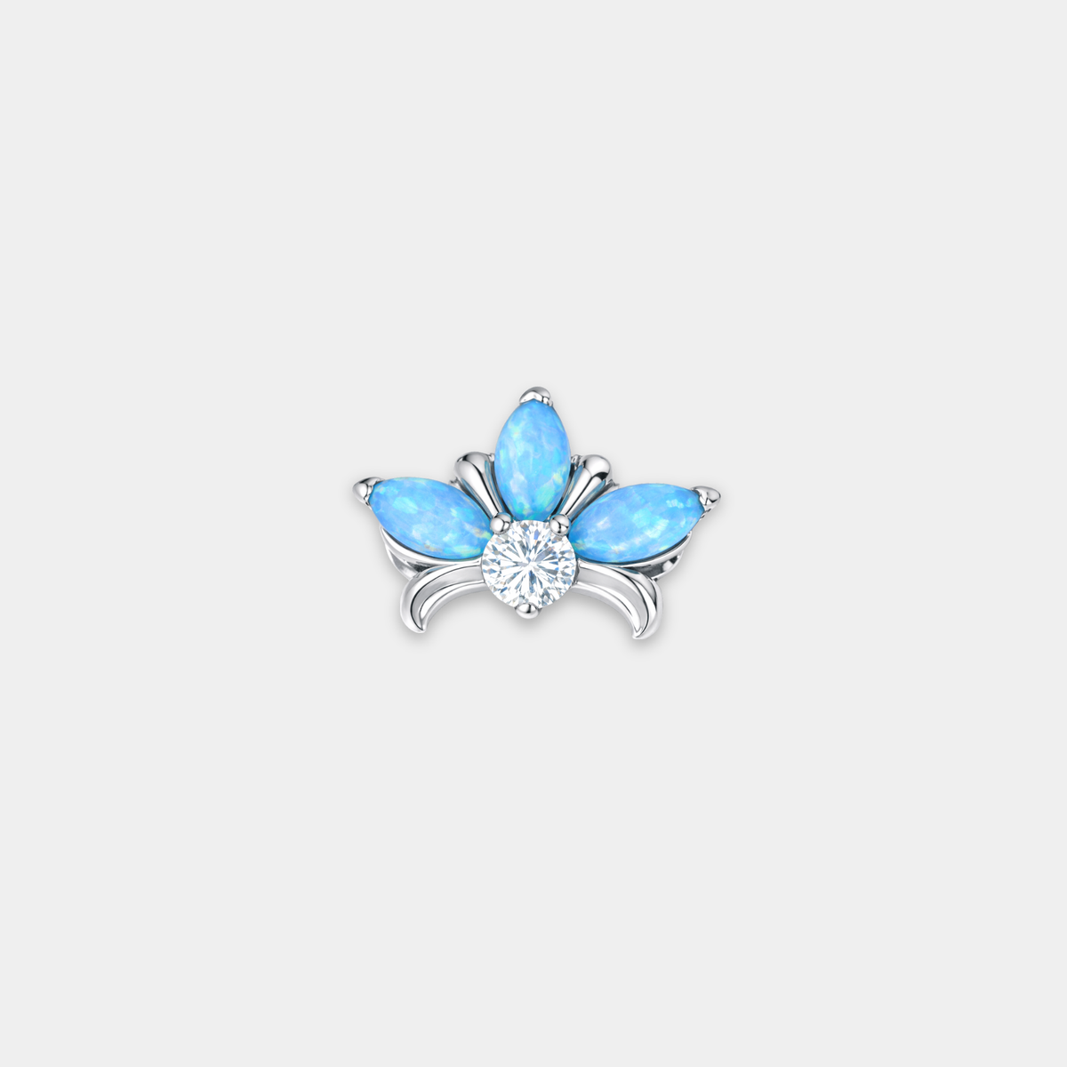 Embout piercing Ona en titane avec zircon bleu turquoise, vu de face