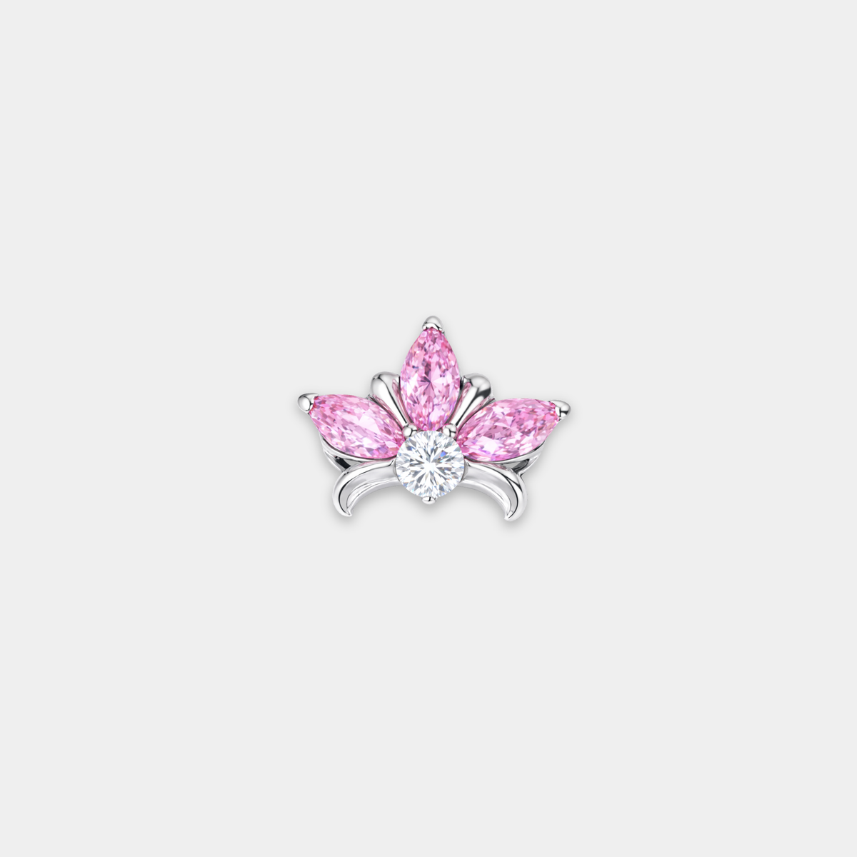Embout piercing Ona en titane avec zircon rose, vu de face