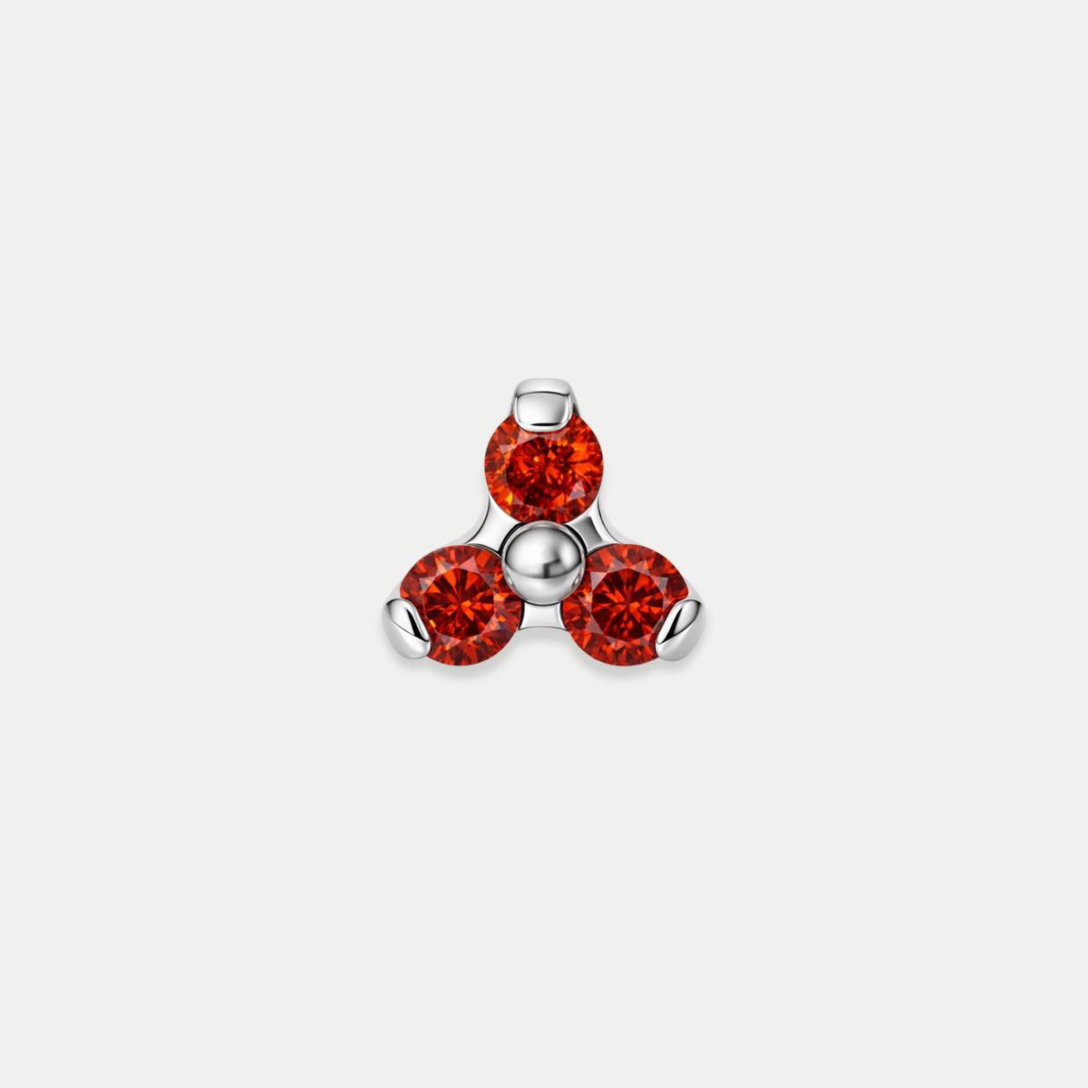 Embout piercing Oria en titane avec zircon rouge, vu de face