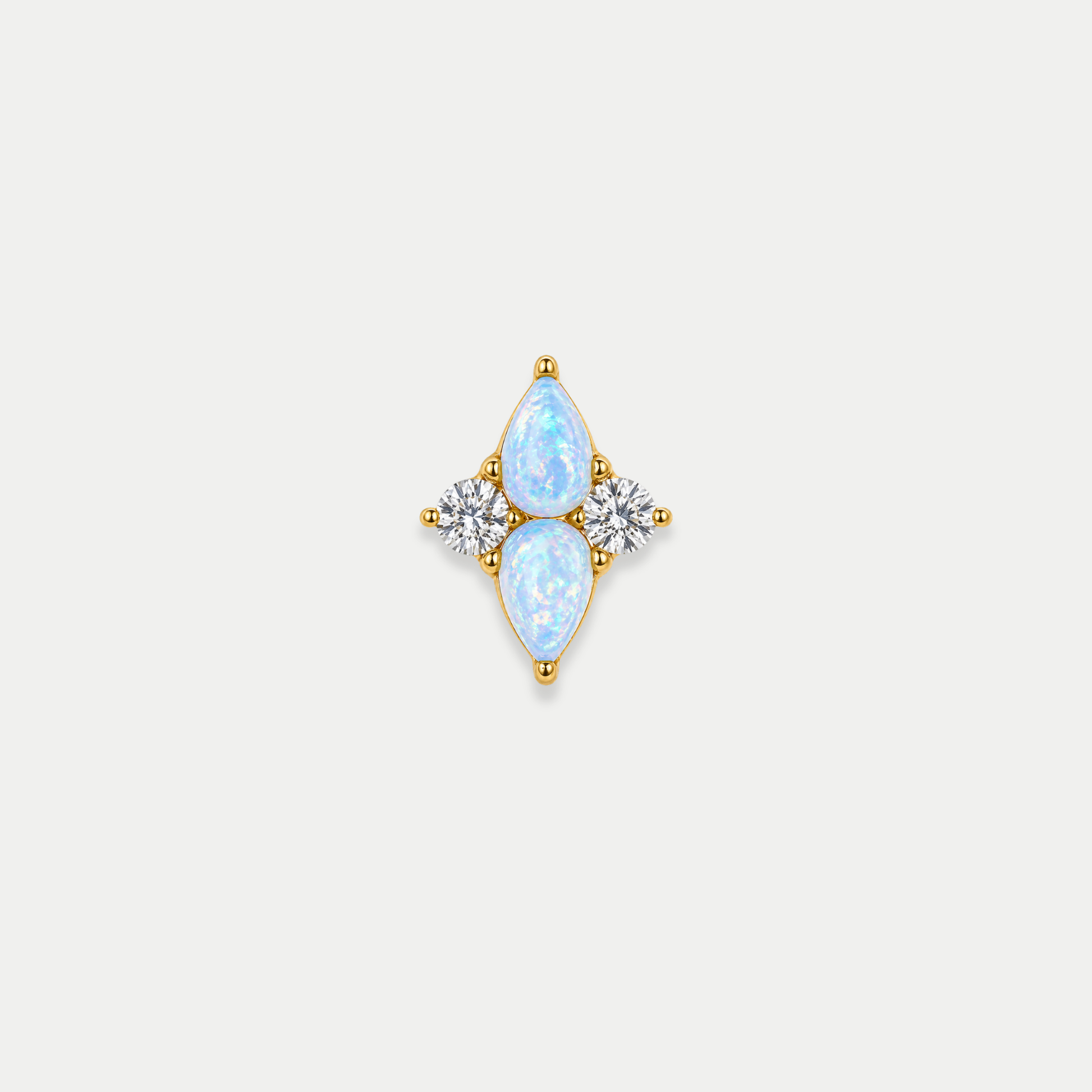 Embout de piercing en titane gold avec opalites bleues en forme de goutte et zircons ronds sur les côtés