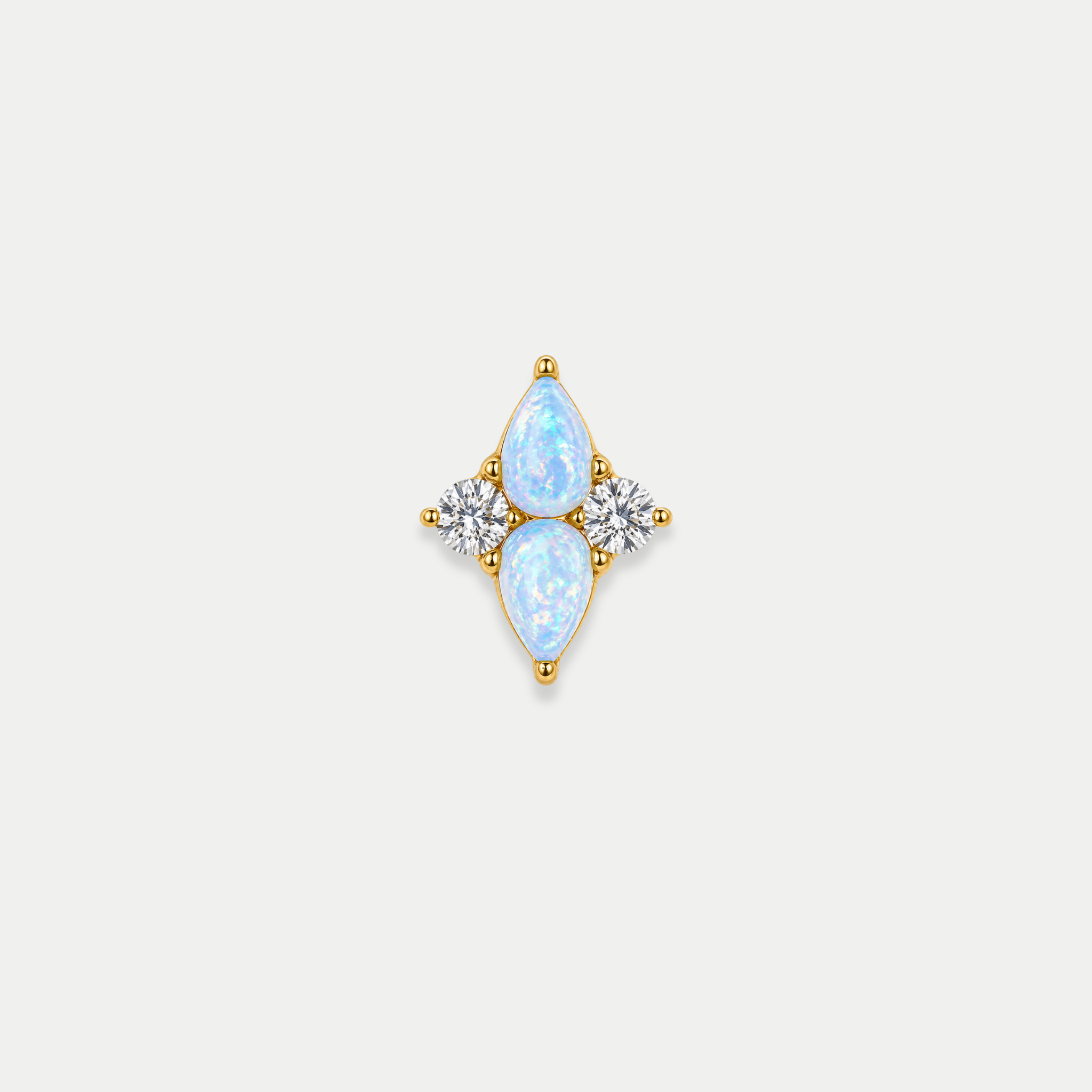 Embout de piercing en titane gold avec opalites bleues en forme de goutte et zircons ronds sur les côtés