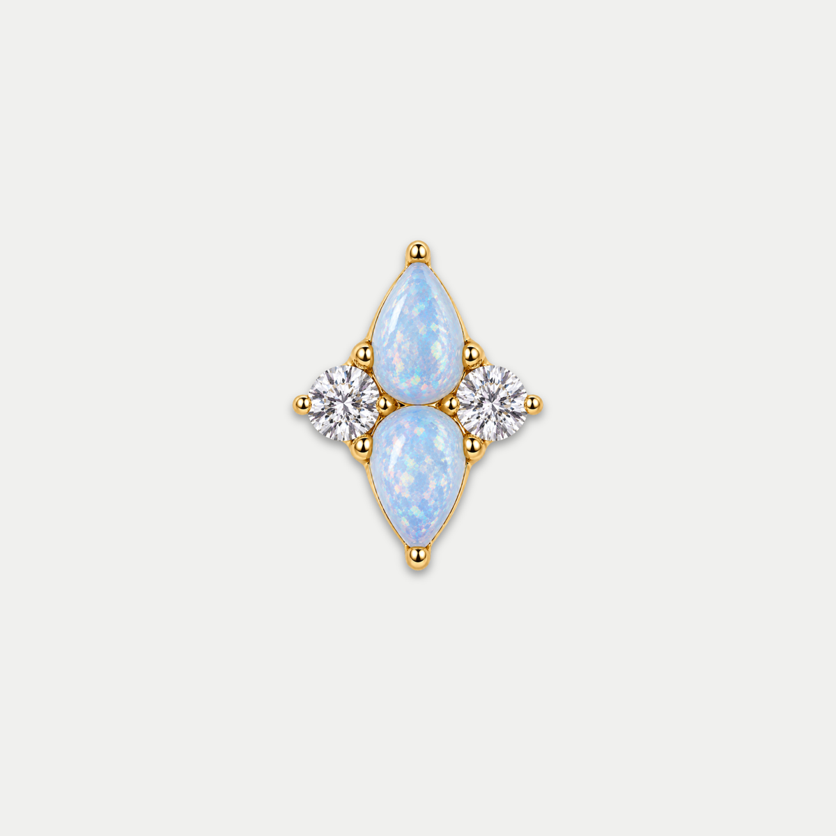 Embout piercing Orya en titane gold avec opalite bleue et zircon, vu de face