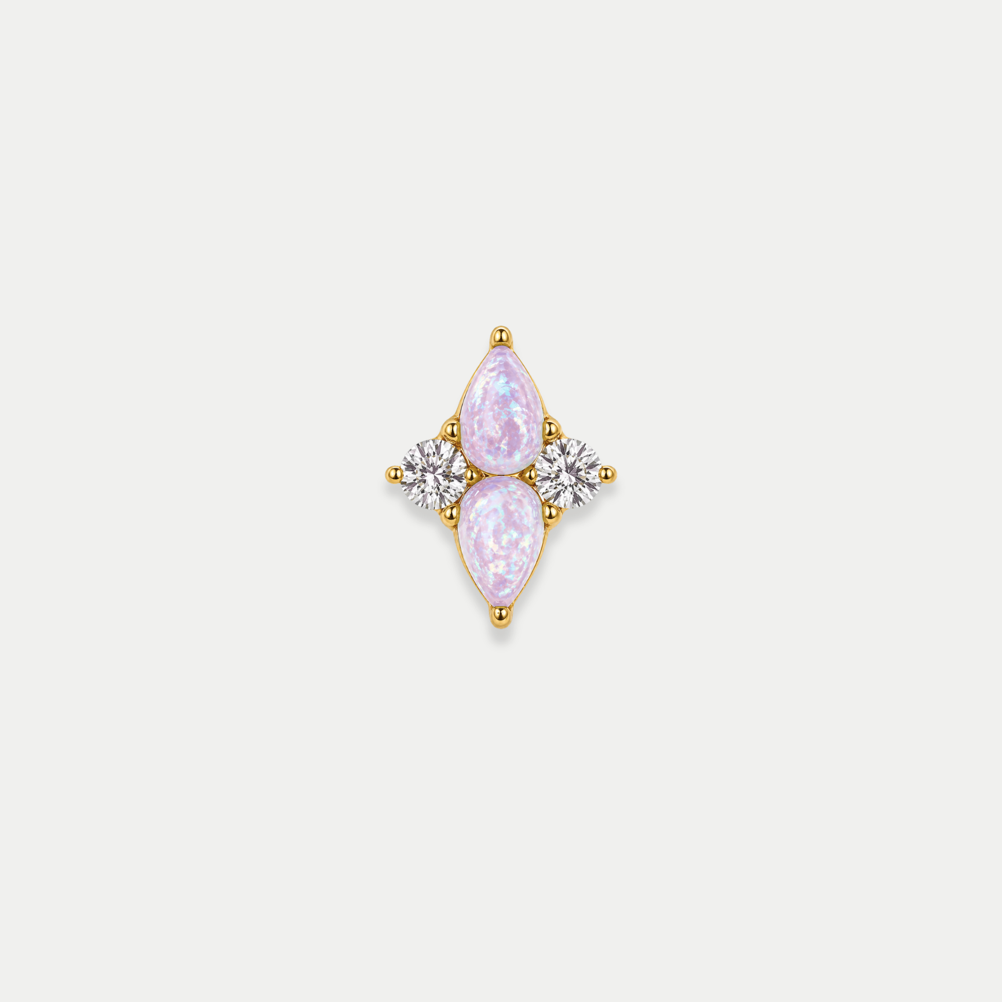 Embout de piercing en titane gold avec opalites roses en forme de goutte et zircons ronds sur les côtés