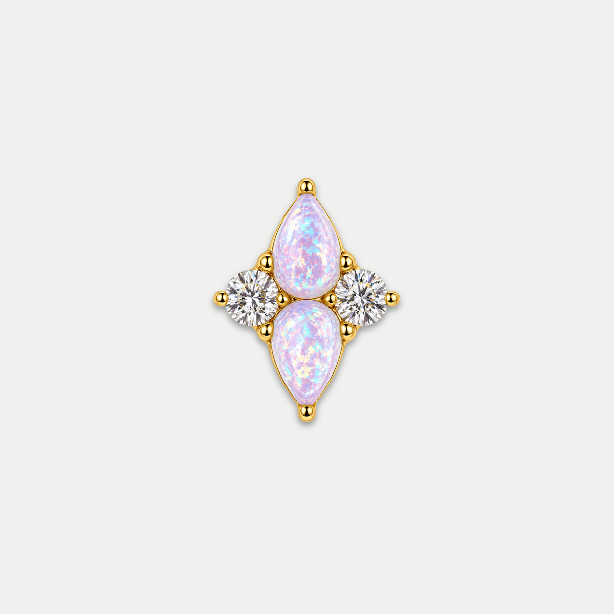 Embout piercing Orya en titane gold avec opalite rose et zircon, vu de face