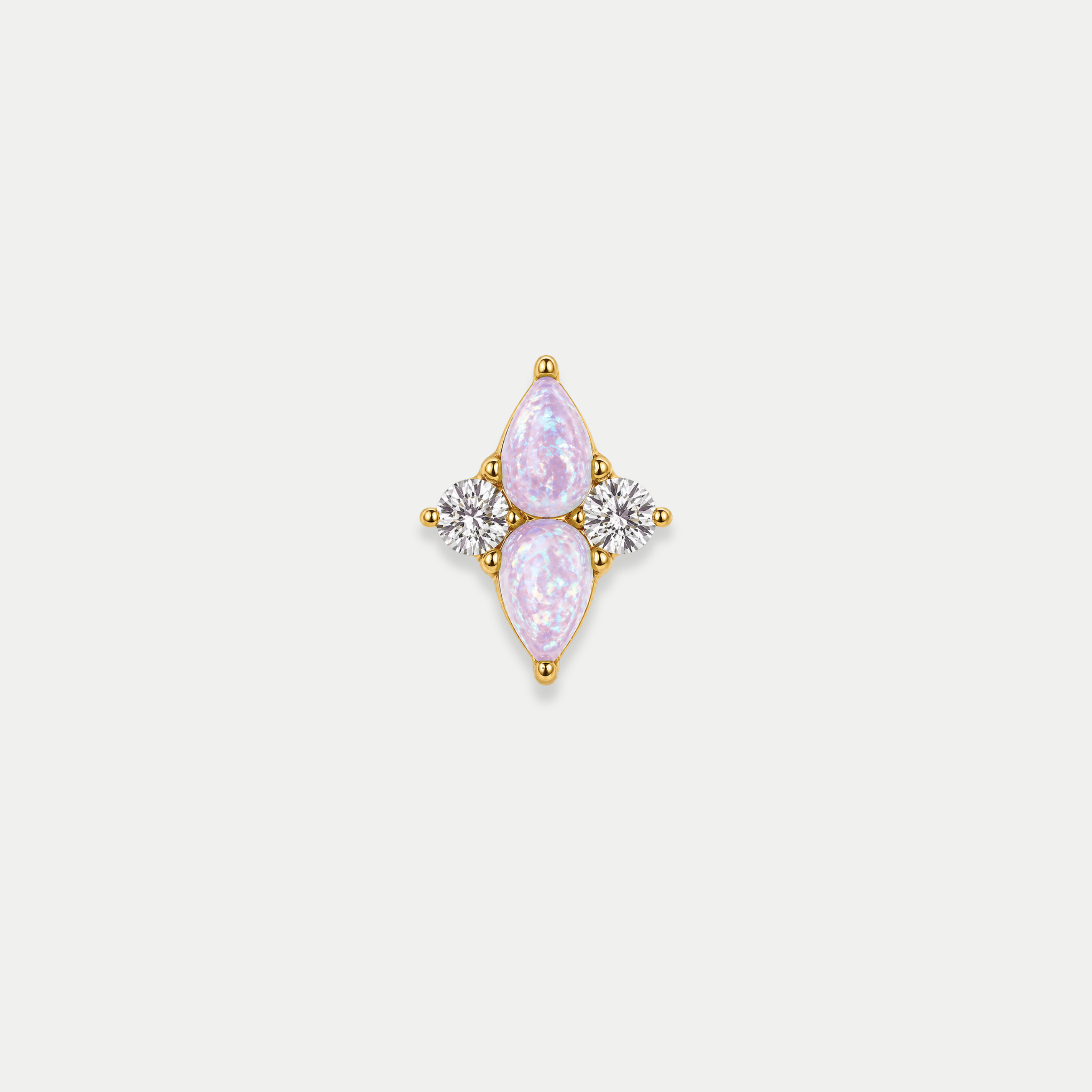 Embout de piercing en titane gold avec opalites roses en forme de goutte et zircons ronds sur les côtés