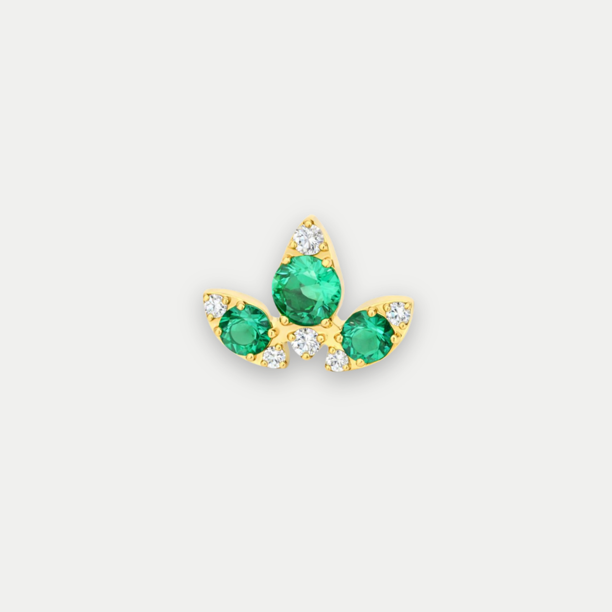 Embout piercing Oscar en titane gold avec zircon vert, vu de face