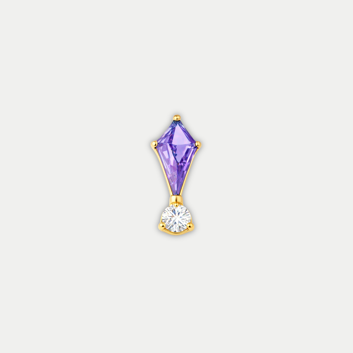 Embout piercing Pia en titane gold avec zircon violet, vu de face