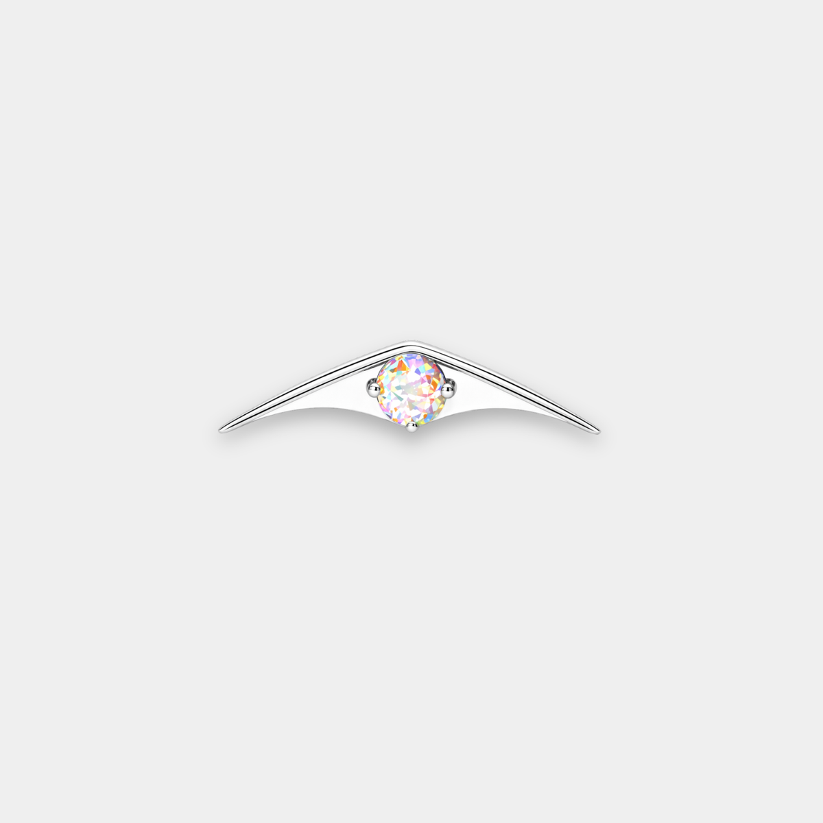 Embout piercing Selin en titane avec zircon multicolore blanc, vu de face