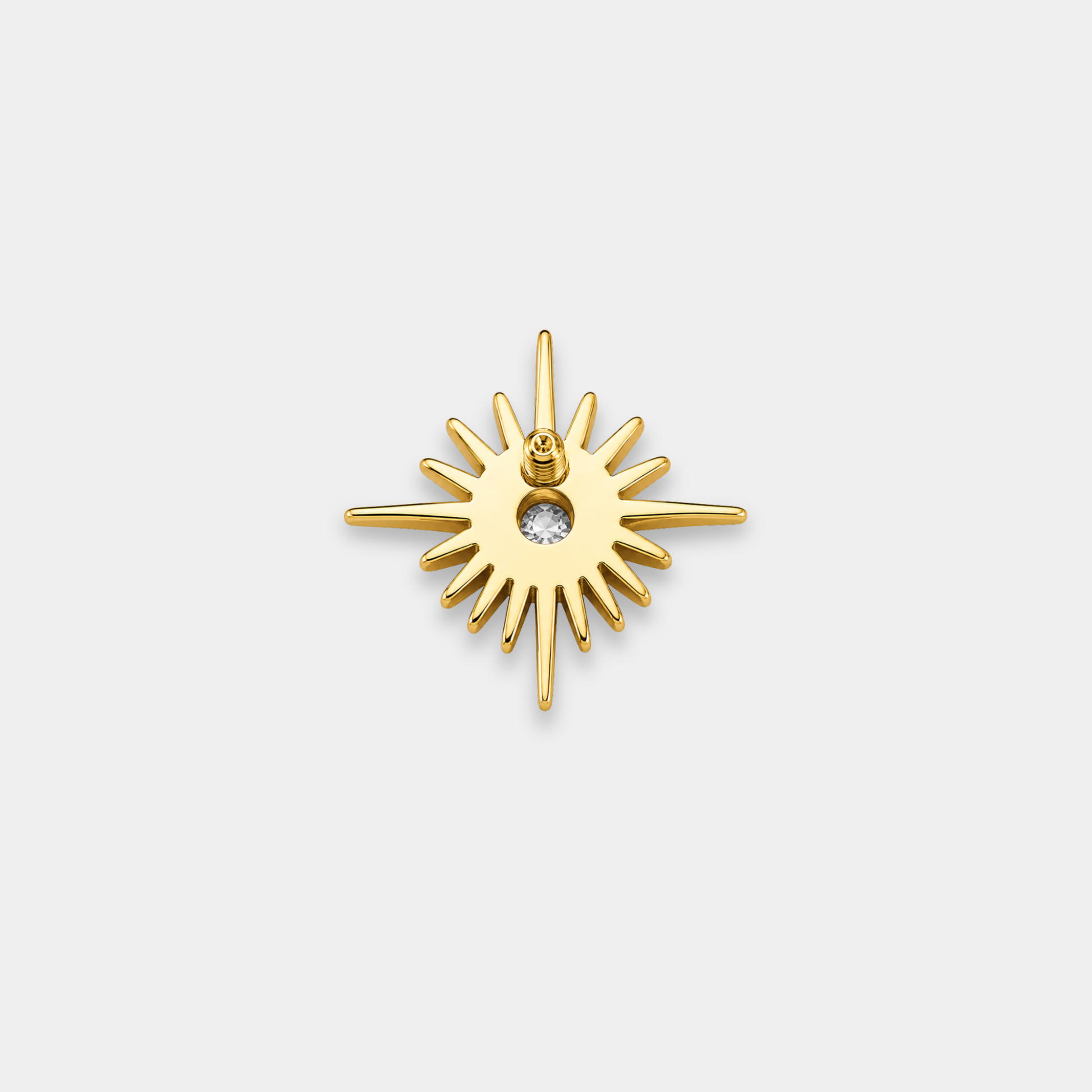 Embout piercing Solaris en titane gold vu de dos avec zircon blanc central et motif étoile soleil